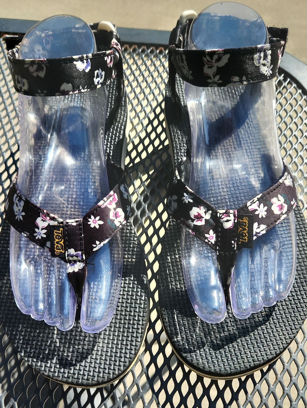 Teva Women's Black Floral Toe-Post Sandals with Pink & White Accents